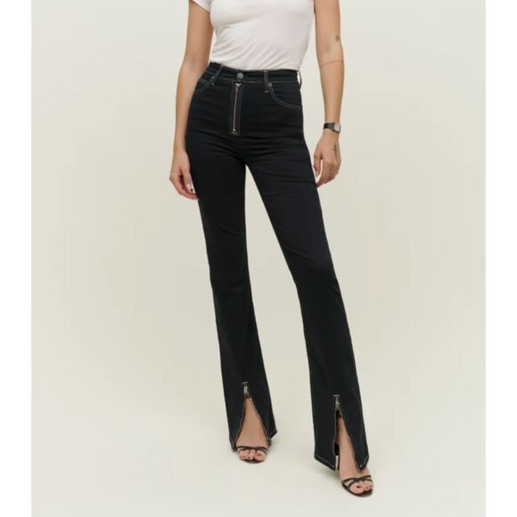 REFORMATION Toby Zip Front High Rise Bootcut Denim Black Sz‎ 26 - Picture 1 of 7